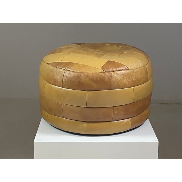 Beige Brown Leather Patchwork Ottoman attributed to de Sede, Switzerland, 1970s For Sale - Image 8 of 13