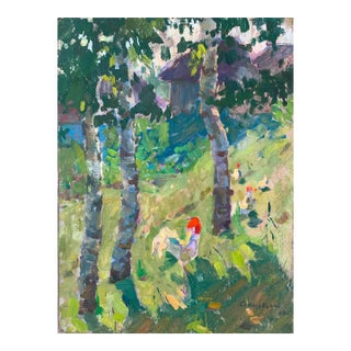 Vintage Ukrainian Impressionist Oil Painting, Rural Landscape, 1963 30-22 For Sale