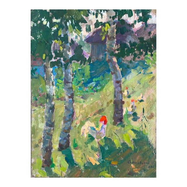 Vintage Ukrainian Impressionist Oil Painting, Rural Landscape, 1963 30-22 For Sale