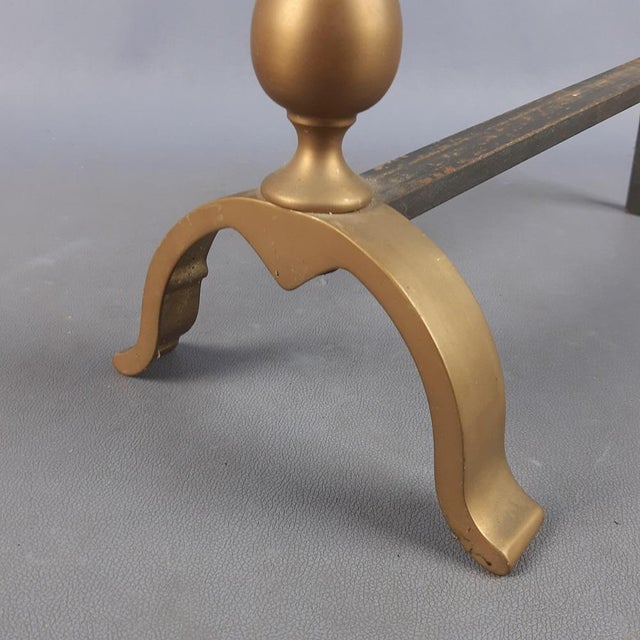 Italian Iron and Brass Fireplace Andirons, 20th Century, Set of 2 For Sale - Image 10 of 16