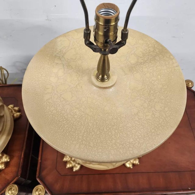 Vintage Wildwood Table Lamps Ceramic Gilt Paw Footed Pair For Sale - Image 10 of 12