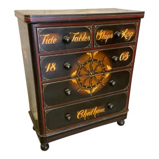 Antique English Painted Wood Nautical Chest For Sale