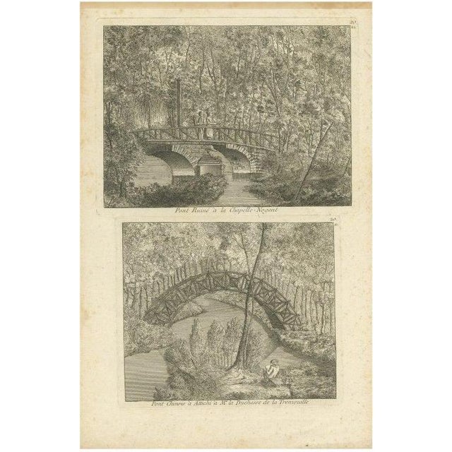 Le Rouge, Pl. 20 Illustration of the Bridge of Nogent Chapel and a Chinese Bridge, Print For Sale