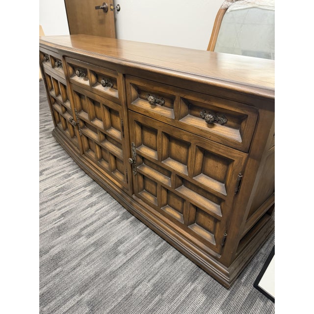 Brown Vintage 1970s Century Furniture Solid Oak Cortez Dining Room Buffet, Spanish Revival #311-403 For Sale - Image 8 of 8
