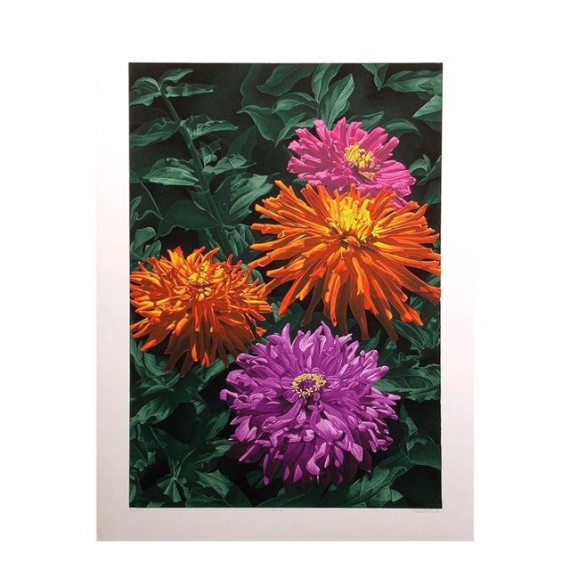 1980s Dallas John "Zinnias" Hand Signed Limited Edition Artwork Serigraph For Sale