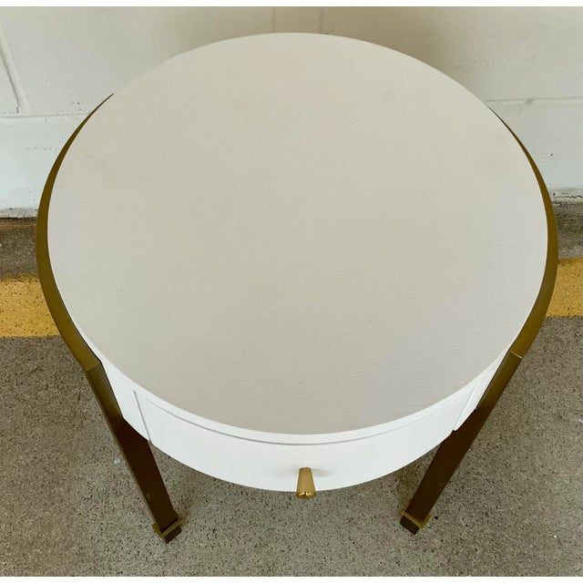 Original Retail $1419, stylish Villa & House (Bungalow 5) Modern White and Gold Bodrum Side Table, one drawer, showroom...