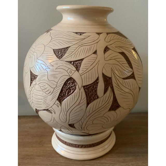 Tan Vintage Mid 20th Century Carved Vase With Separate Base For Sale - Image 8 of 8