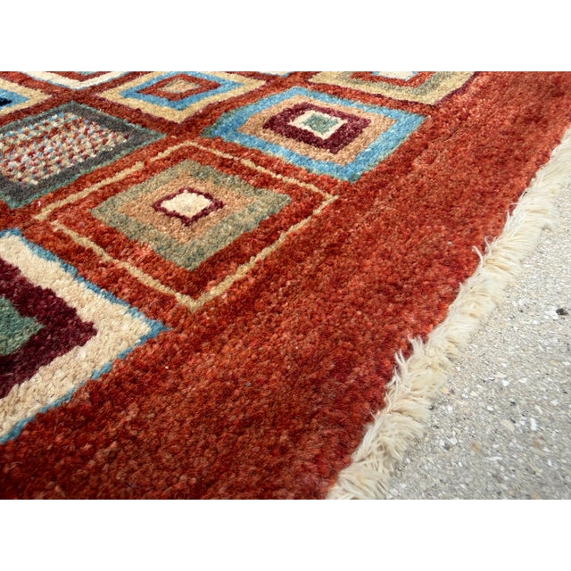 Late 20th Century Vintage Hand-Knotted Pakistani Gabbeh Wool Textile Art Rug For Sale - Image 5 of 12
