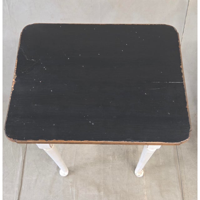 White Antique Pine Nightstands Painted White With Gray Banding and Black Tops - A Pair For Sale - Image 8 of 17