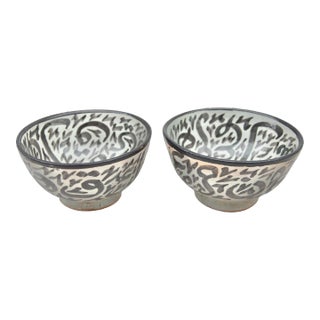 Antique Calligraphy-Patterned Moorish Ceramic Bowls- 2 Pieces For Sale
