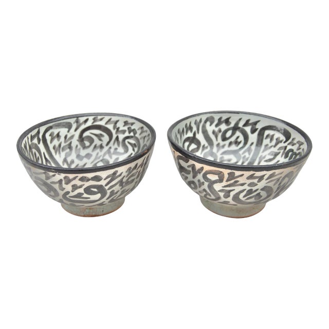 Antique Calligraphy-Patterned Moorish Ceramic Bowls- 2 Pieces For Sale