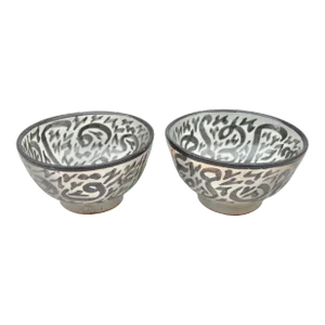 Antique Calligraphy-Patterned Moorish Ceramic Bowls- 2 Pieces