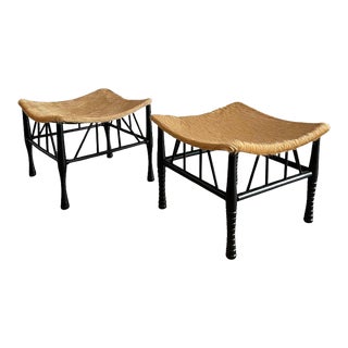 1920s Cowhide Upholstered Egyptian Thebes Stools for Liberty & Co. - Set of 2 For Sale