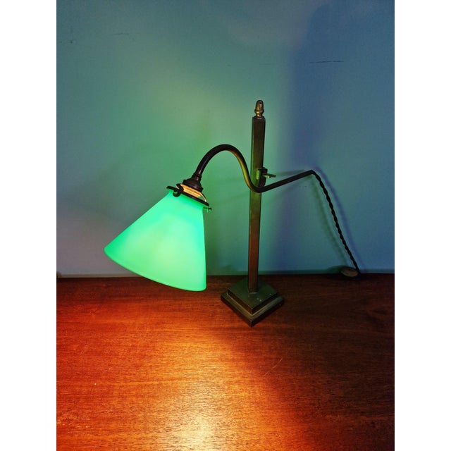 Conical Desk Lamp in Bronze and Green Opaline Glass, 1920s For Sale - Image 4 of 18