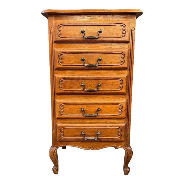 Vintage French Country Carved Oak Tallboy For Sale