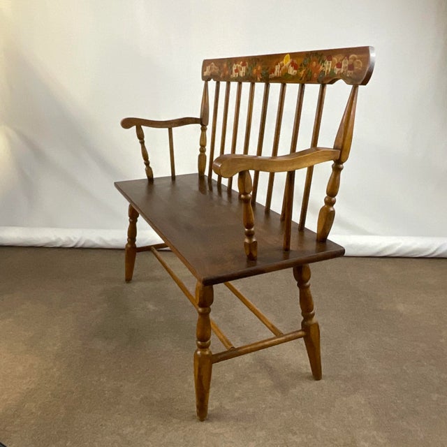 1970s 1970s Vintage Arts & Crafts Windsor Spindle Back Pine Bench. For Sale - Image 5 of 12