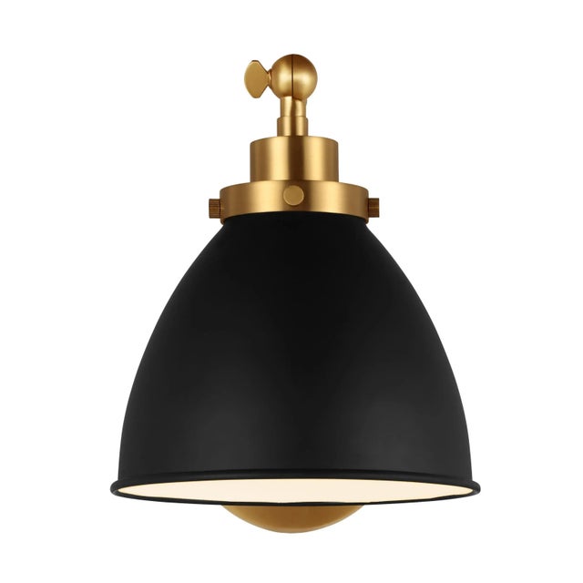 2020s Chapman & Myers by Visual Comfort Studio Wellfleet Single Arm Dome Task Sconce, Midnight Black & Burnished Brass For Sale - Image 5 of 5