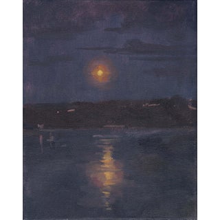 Full Moon Oil Painting "Pink Moon" by Michelle Farro For Sale