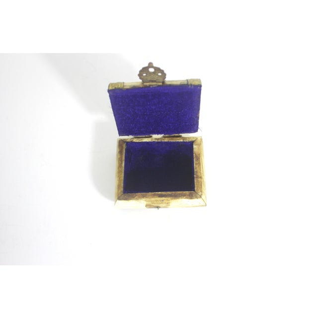 Metal Vintage Camel Bone and Brass Box, Brass Inlay, Lidded, Carving, Hinged Lid Ring Box, Brown Ivory Gold Trinket For Sale - Image 7 of 9