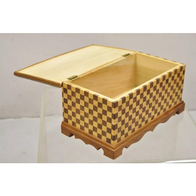 Mid 20th Century Arts & Crafts Mahogany Wood Checkerboard Inlay Handmade Trinket Jewelry Box For Sale - Image 11 of 12