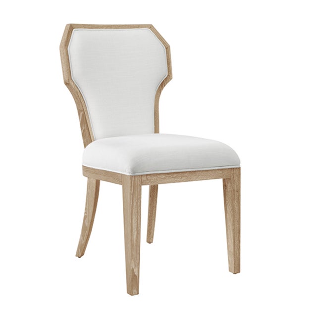 Worlds Away Matthew Izzo Home Tally Cerused Oak Dining Chair With White Performance Linen Seat/Back For Sale - Image 4 of 7
