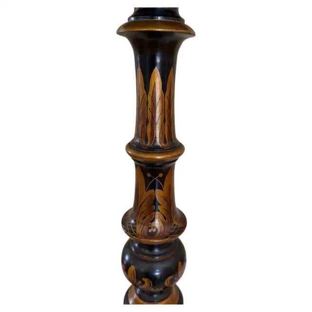Wood Ebonized Gilt Chinoiserie Round Side Accent Pedestal Table For Sale - Image 7 of 12