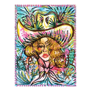Cactus Queen - Original Contemporary Western Cowgirl Figurative Acrylic Painting For Sale