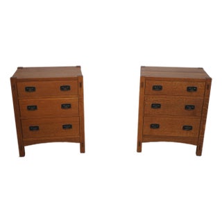 Pair of Stickley Mission Oak 3 Drawer Nightstands For Sale