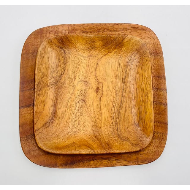 1960s Signed Blair Hawaii Koa Wood Serving Trays, Handcrafted American Modern Pair For Sale In Los Angeles - Image 6 of 16