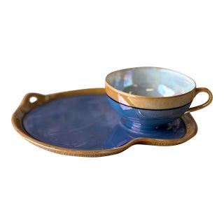Antique Japanese Lusterware Demitasse Cup & Tray Set For Sale