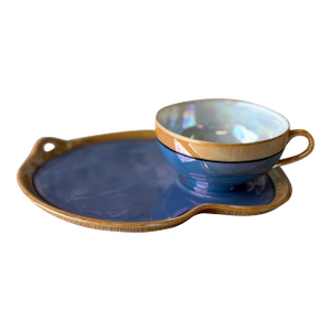Antique Japanese Lusterware Demitasse Cup & Tray Set