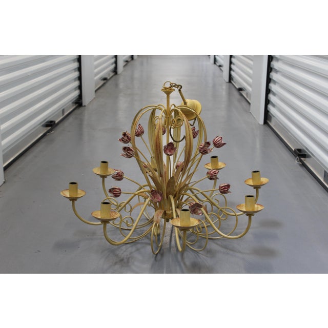 Yellow Metal Floral Chandelier Lighting For Sale - Image 12 of 13