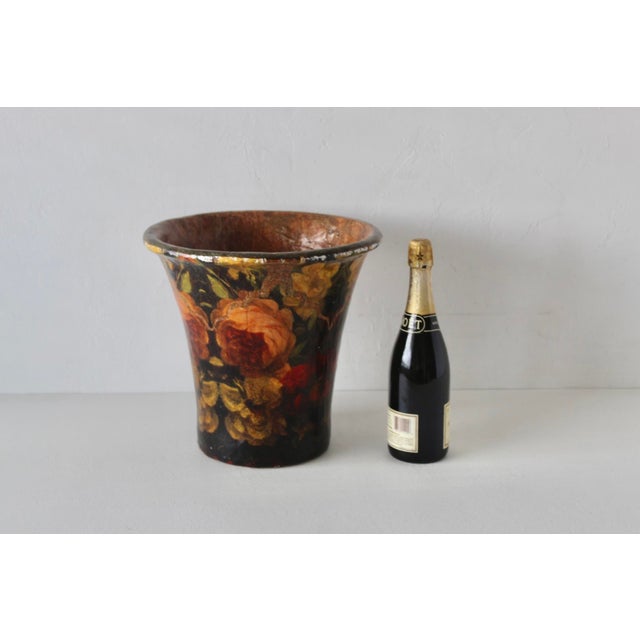 Pulvermacher Style Art Nouveau Paper Mache Floral Decoupage Cachepot Wastebasket Vintage For Sale - Image 12 of 14