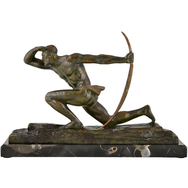 Pierre Le Faguays, Art Deco Sculpture of Athlete with Bow, 1930, Bronze on Marble Base For Sale - Image 13 of 13