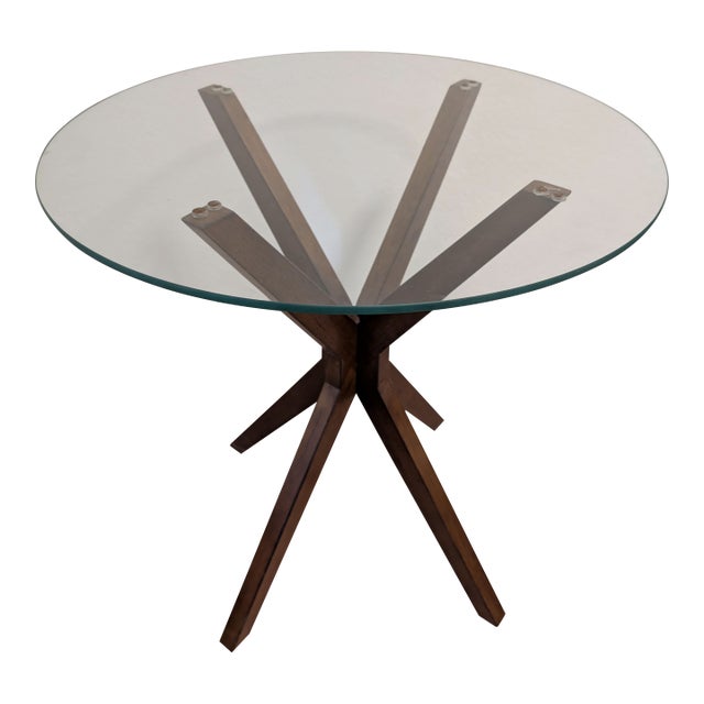 Mid Century Modern Walnut and Glass Table For Sale