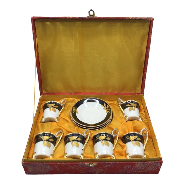 TIger Yedi Porcelain Japan Style 12 Piece Demitasse Tea Cup Set W/ Box For Sale
