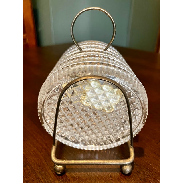 Mid 20th Century Vintage West German Lead Crystal Coaster Set in Metal Rack For Sale - Image 5 of 15
