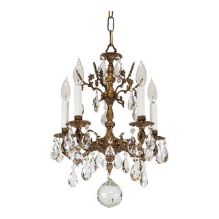 Antique 5 Arm 5 Light Bitty Brilliant Bougee Brass Cut Lead Crystal Chandelier ~ Rewired ~ Restored ~ Rejuvenated ~ Ready to Hang ~ For Sale