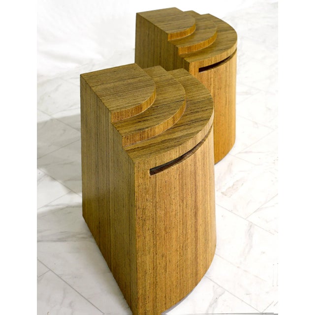 1980s Post Modern Paper Wrapped Faux Marble Geometric Side Tables - a Pair For Sale - Image 9 of 9