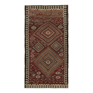 1950s Vintage Shahsavan Persian Kilim in Red With Geometric Patterns by Rug & Kilim For Sale