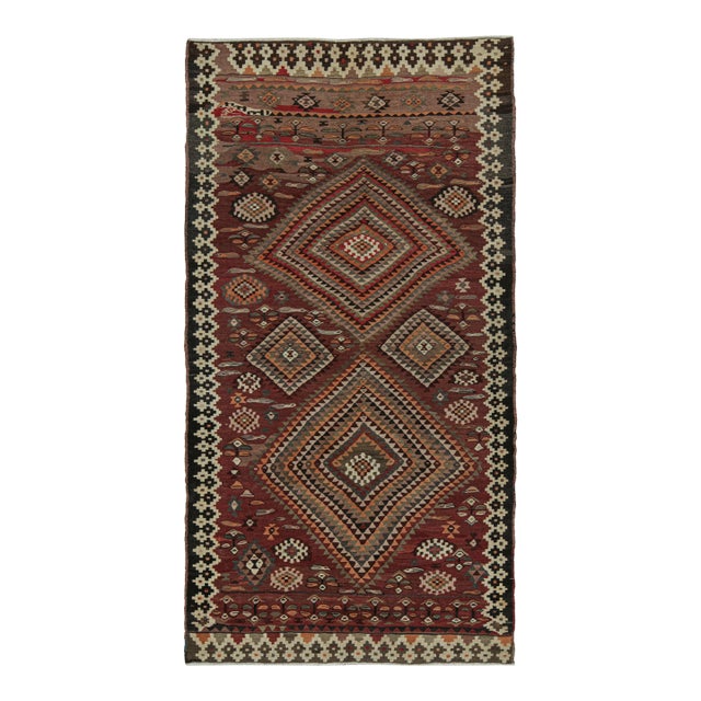 1950s Vintage Shahsavan Persian Kilim in Red With Geometric Patterns by Rug & Kilim For Sale