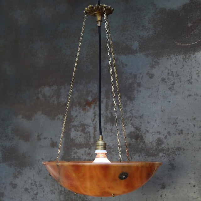 French Art Deco Alabaster Pendant with Brass Mount, 1920s For Sale - Image 6 of 11