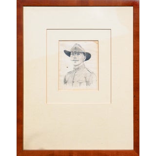 Naturalistic Monochromatic Figurative Drawing of a Mustached Calvary Officer, Early 20th Century For Sale