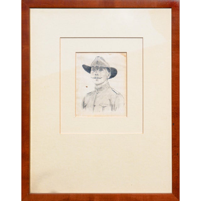 Naturalistic Monochromatic Figurative Drawing of a Mustached Calvary Officer, Early 20th Century For Sale