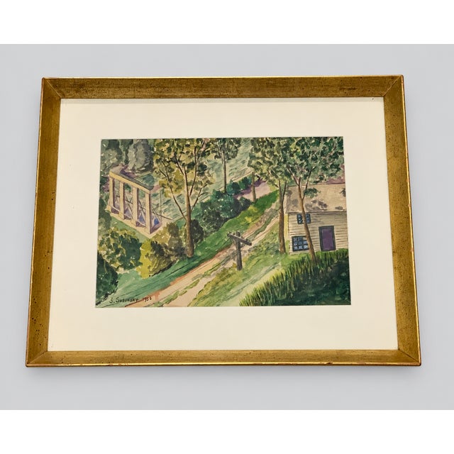 1950 Mid-Century Modernist Rural Landscape Watercolor, Signed & Framed For Sale - Image 11 of 11
