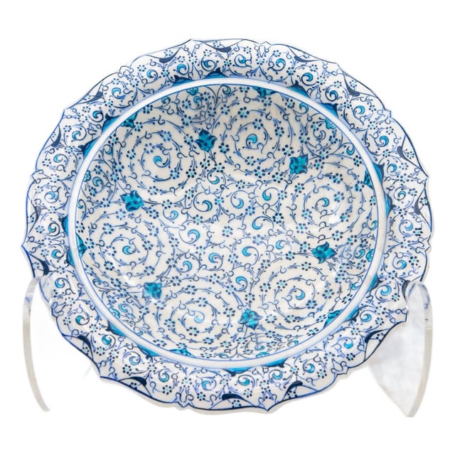 Vintage Iznik Plate in Turquoise, Blue, Cream, Early 20th C. Turkey For Sale