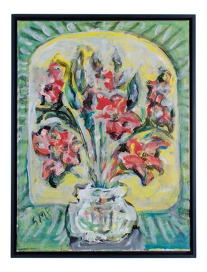 Abstract Oil Painting on Canvas, "Tiger Lillies" by Suzanne McCullough Plowden