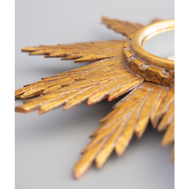Mid Century French Giltwood Sunburst Convex Mirror For Sale In Houston - Image 6 of 8
