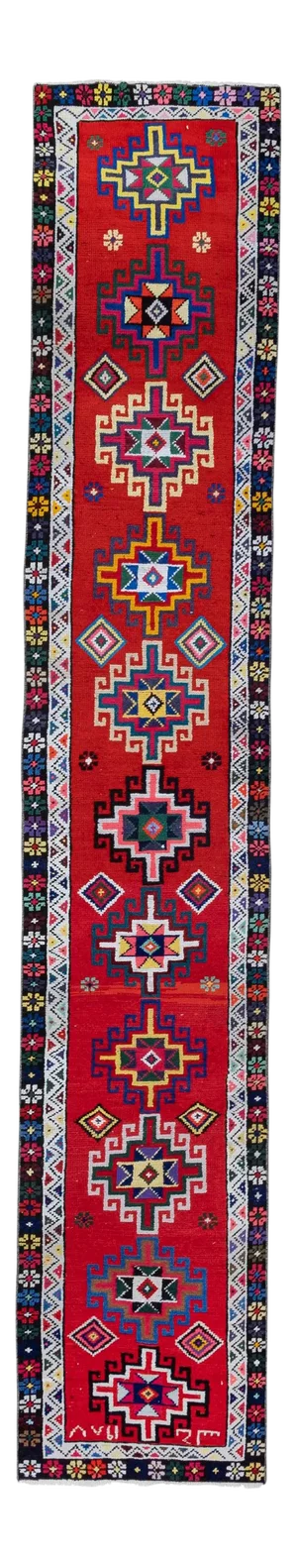 Vintage Colorful Kurdish Herki Runner Rug 2'5" X 12'1"