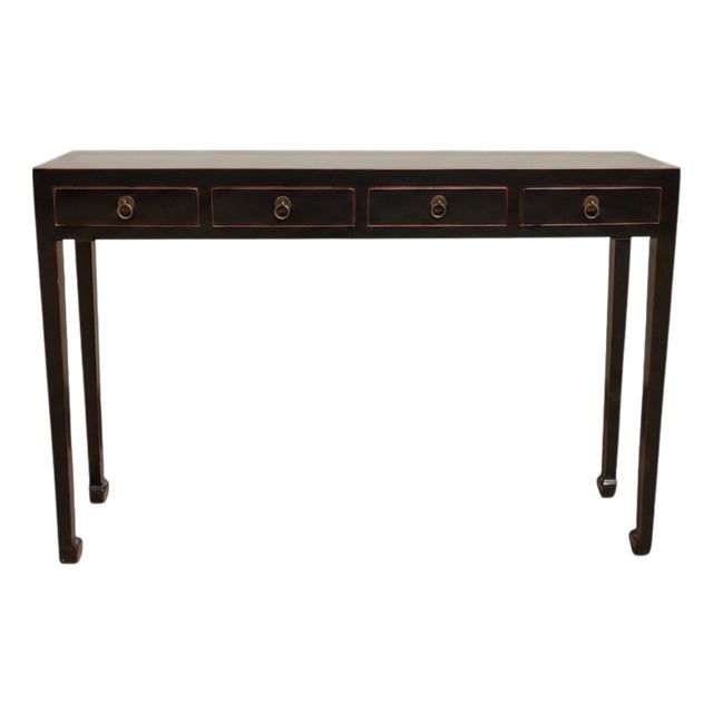 Vintage Elm 48" Long 4-Drawer Console Table For Sale